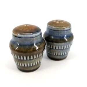 Irish Porcelain Salt and Pepper Shakers Blue Brown Reactive Glaze Vintage Set